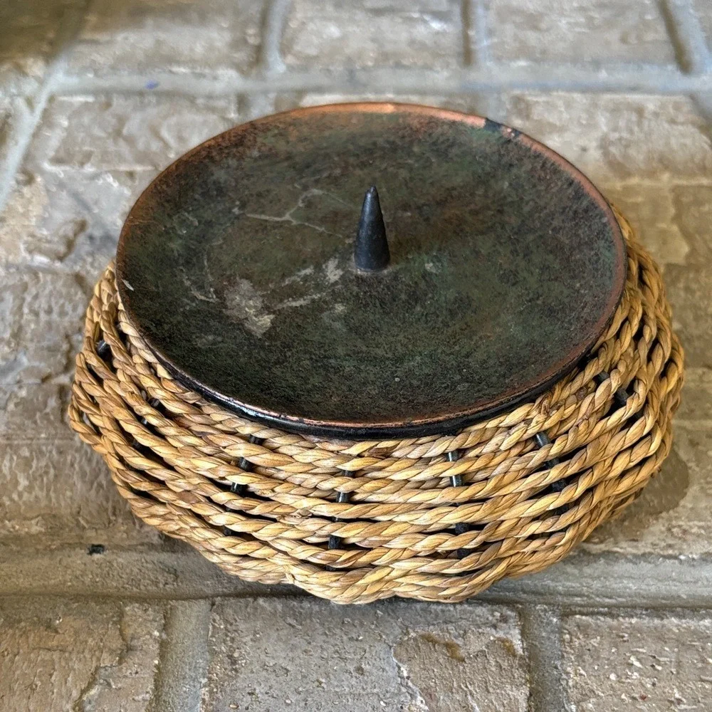 Vintage Rounded Woven‎ Basket Candle Holder 6